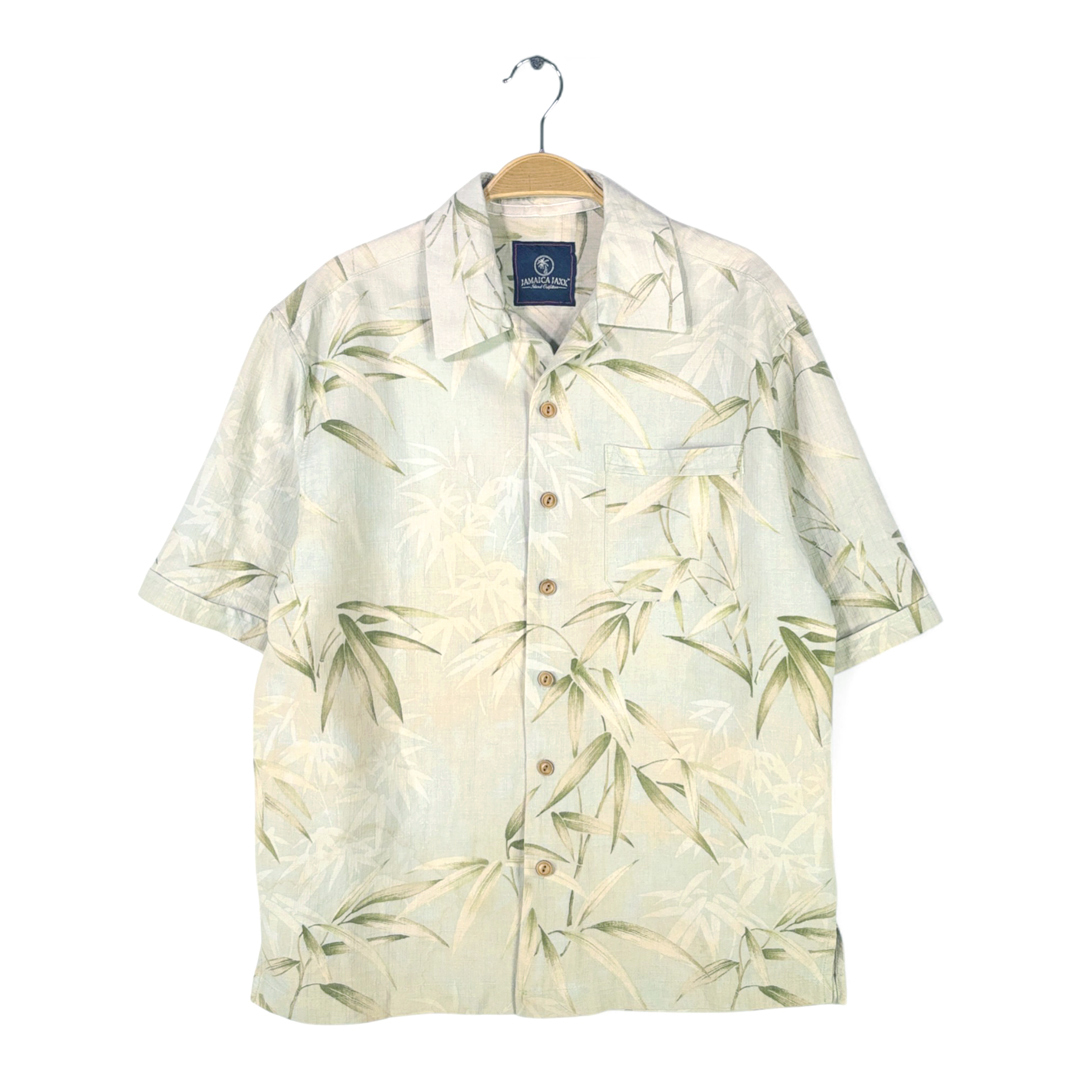 【送料無料】JAMAICA JAXX アロハシャツ 和柄 バンブー シルク ボタニカル ハワイアン オープンカラー 開襟 ループ 総柄 S @CD9019拍卖
