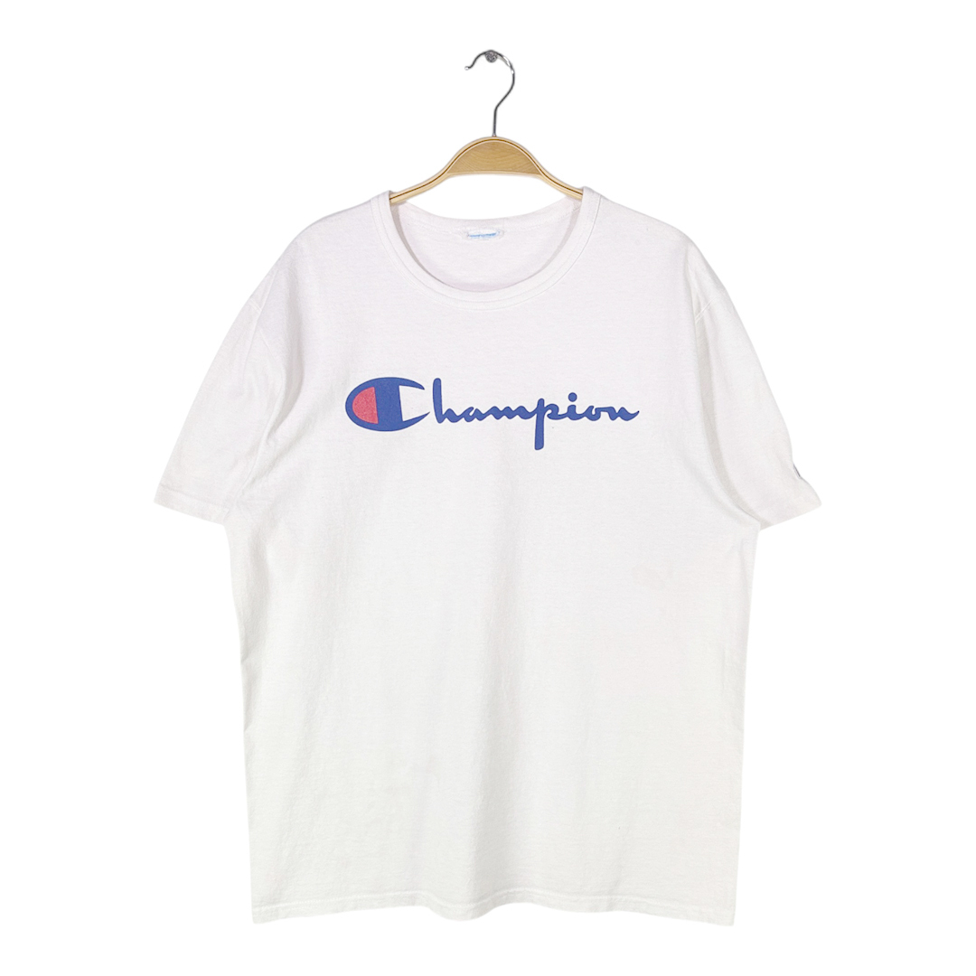 【送料無料】チャンピオン ロゴ ホワイト Tシャツ 大きいサイズ CHAMPION メンズXL相当 古着 @BD9002拍卖