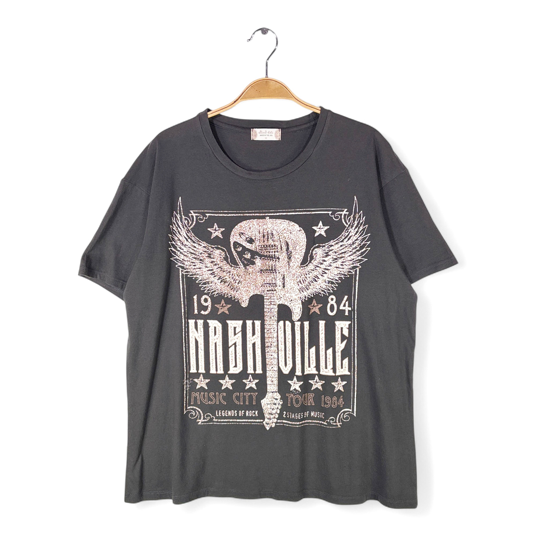 【送料無料】アルタードステイト USA製 Tシャツ ナッシュビル カントリー ギター フェードブラック ヴィンテージ仕様 古着 サイズL @BZ9040拍卖
