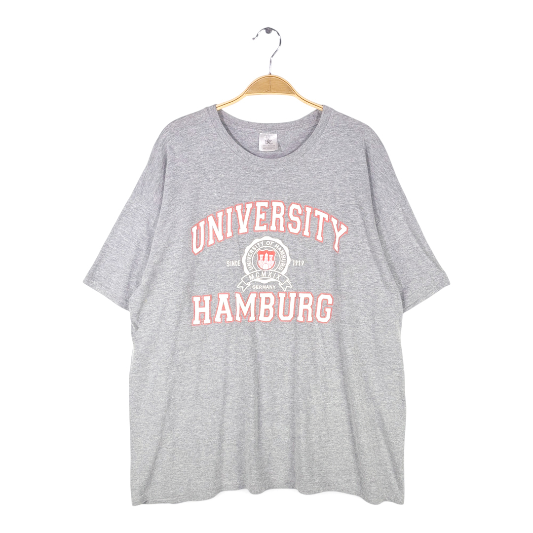【送料無料】カレッジプリント ハンブルク大学 アーチロゴ 3段プリント Tシャツ グレー 灰色 大きいサイズ サイズXXL 古着 @BZ9046拍卖