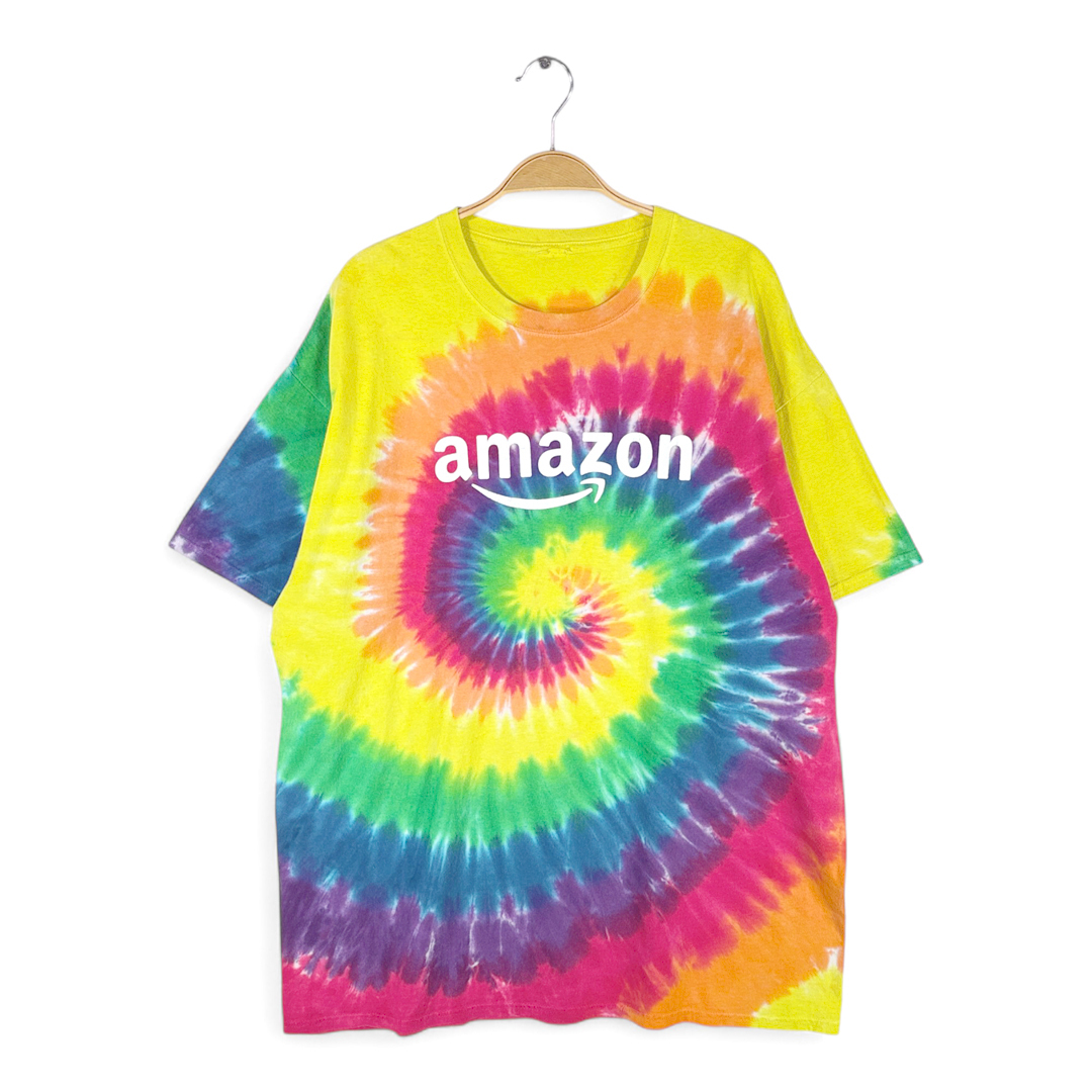 【送料無料】AMAZON アマゾン タイダイ染め 企業ロゴ Tシャツ マルチカラー センターロゴ 大きいサイズ メンズXXL相当 古着 @BZ9055拍卖