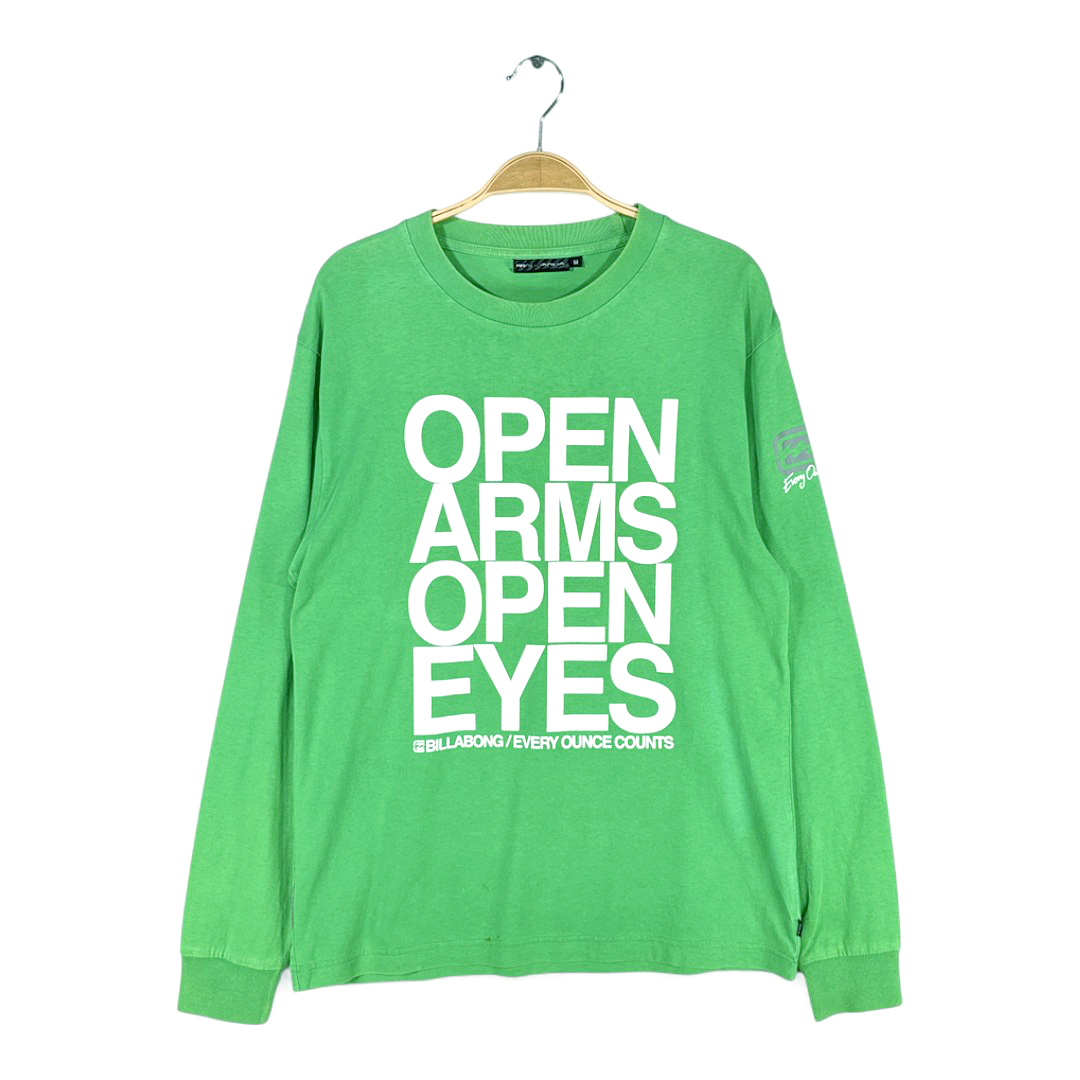 【送料無料】ビラボン サーフ ロンT Tシャツ 長袖 8クルーネック 緑色 グリーン BILLABONG メンズM 古着 @BZ9060拍卖
