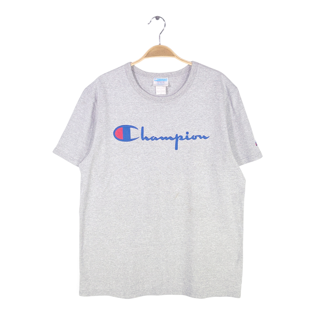 【送料無料】チャンピオン Tシャツ センターロゴ ビッグロゴ 半袖 ヘビーコットン CHAMPION グレー 灰色 メンズM 古着 @BZ9067拍卖