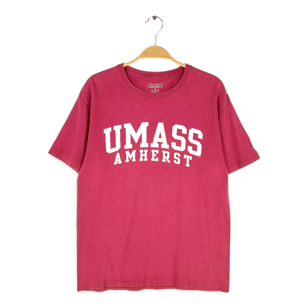 【送料無料】チャンピオン マサチューセッツ州立大学 カレッジ Tシャツ 半袖 CHAMPION バーガンディー あずき色 メンズM 古着 @BZ9072拍卖