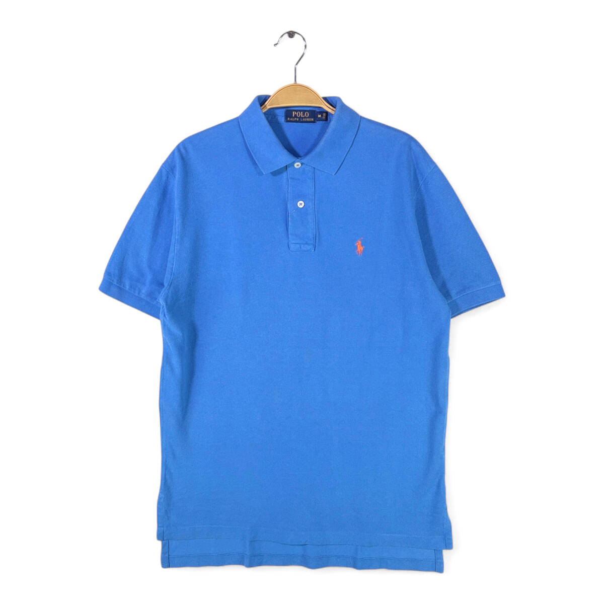 【送料無料】ラルフローレン ポロシャツ 半袖シャツ 鹿の子コットン ワンポイントロゴ RALPH LAUREN ブルー メンズM 古着 @CC9008拍卖