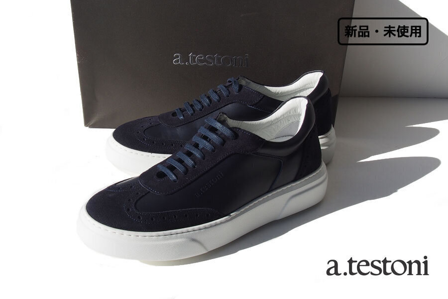 送料無料★新品|未使用|ア・テストーニ|a.testoni|スムースレザー×スエードスニーカー|6拍卖