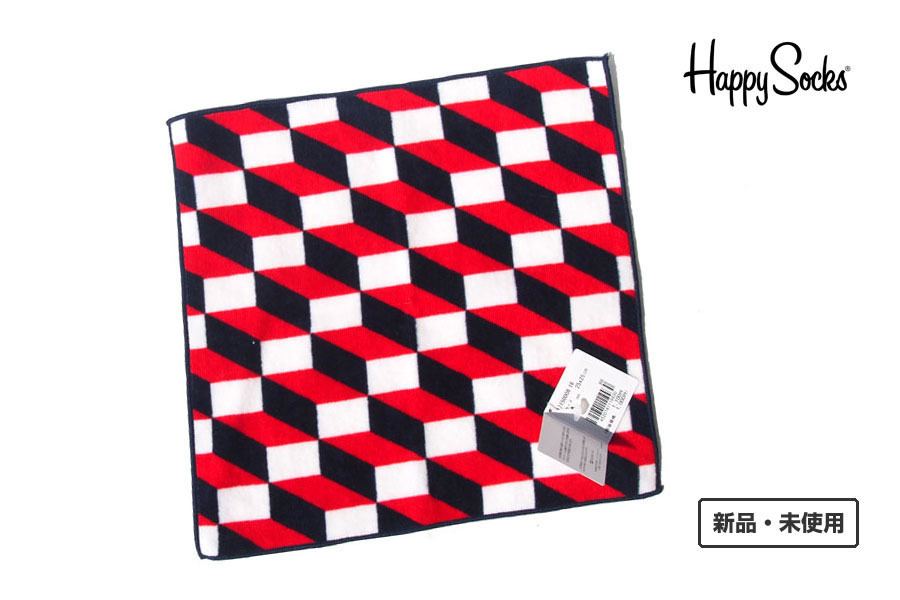 送料無料★新品|未使用|ハッピーソックス|happy socks|デザインハンドタオル|OPTIC SQUARE柄|Design Hand Towel|トリコロール拍卖