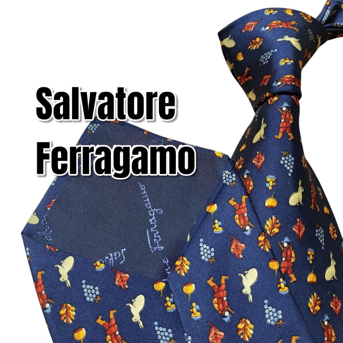 Salvatore Ferragamo ネイビー系 総柄 イタリア製拍卖