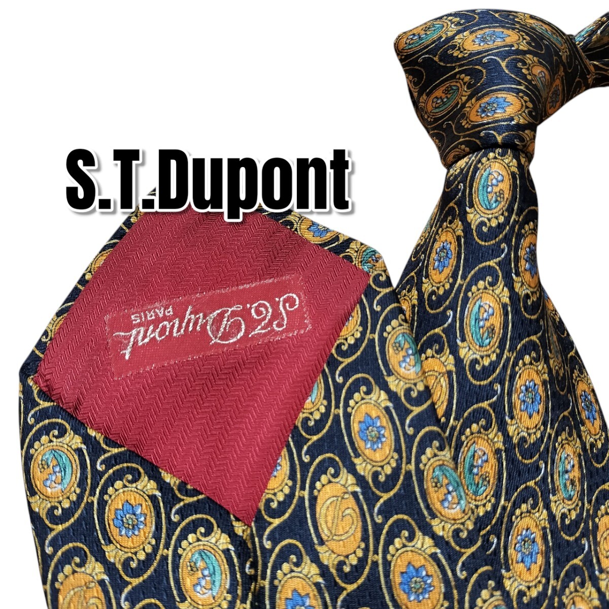 S.T.Dupont エステーデュポン ブラック/イエロー系 総柄 イタリア製拍卖