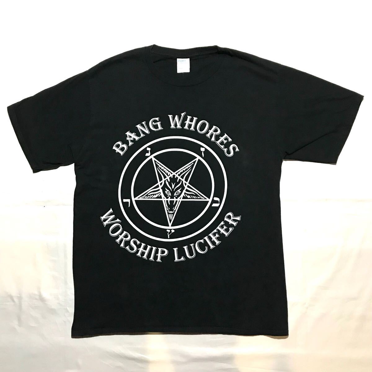 Tシャツ【ペンタグラム/BANG WHORES/WORSHIP LUCIFER】サイズL/Pentagram/ペンタグラム/悪魔/魔術/サタニック/ルシファー/オカルト拍卖