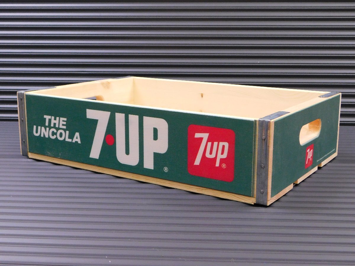 ◆底板付き◆【7UP・セブンアップ】※《ウッドボックス/グリーン》 アメリカン雑貨 インテリア収納 ドリンクケース 木箱拍卖