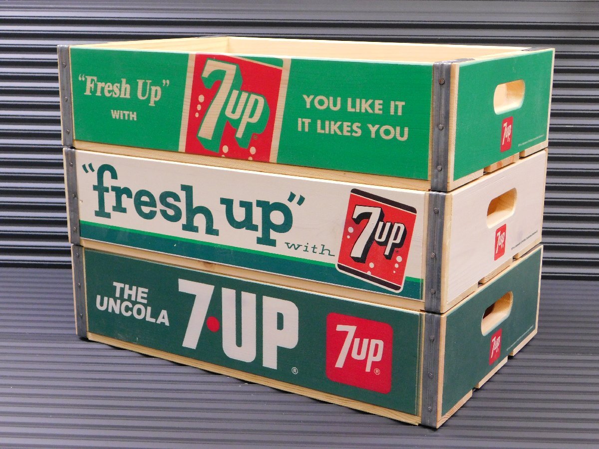 ◆底板付き◆【7UP・セブンアップ】※《ウッドボックス 3種類セット/ライトグリーン・ホワイト・グリーン》 アメリカン雑貨拍卖