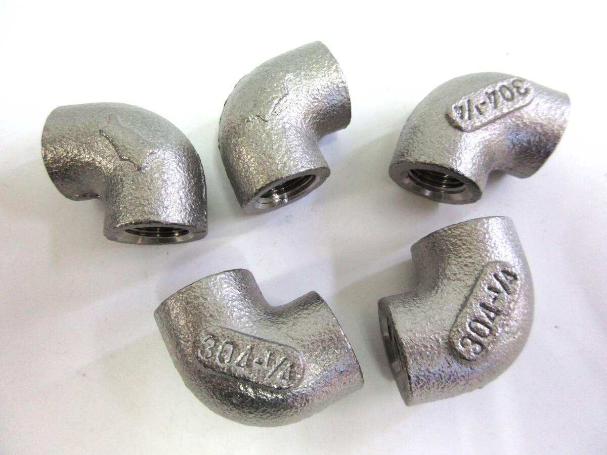 未使用品在庫処分 SUSエルボ 1/4B 5個組 ネジ込み式管継手ステンレスエルボ拍卖