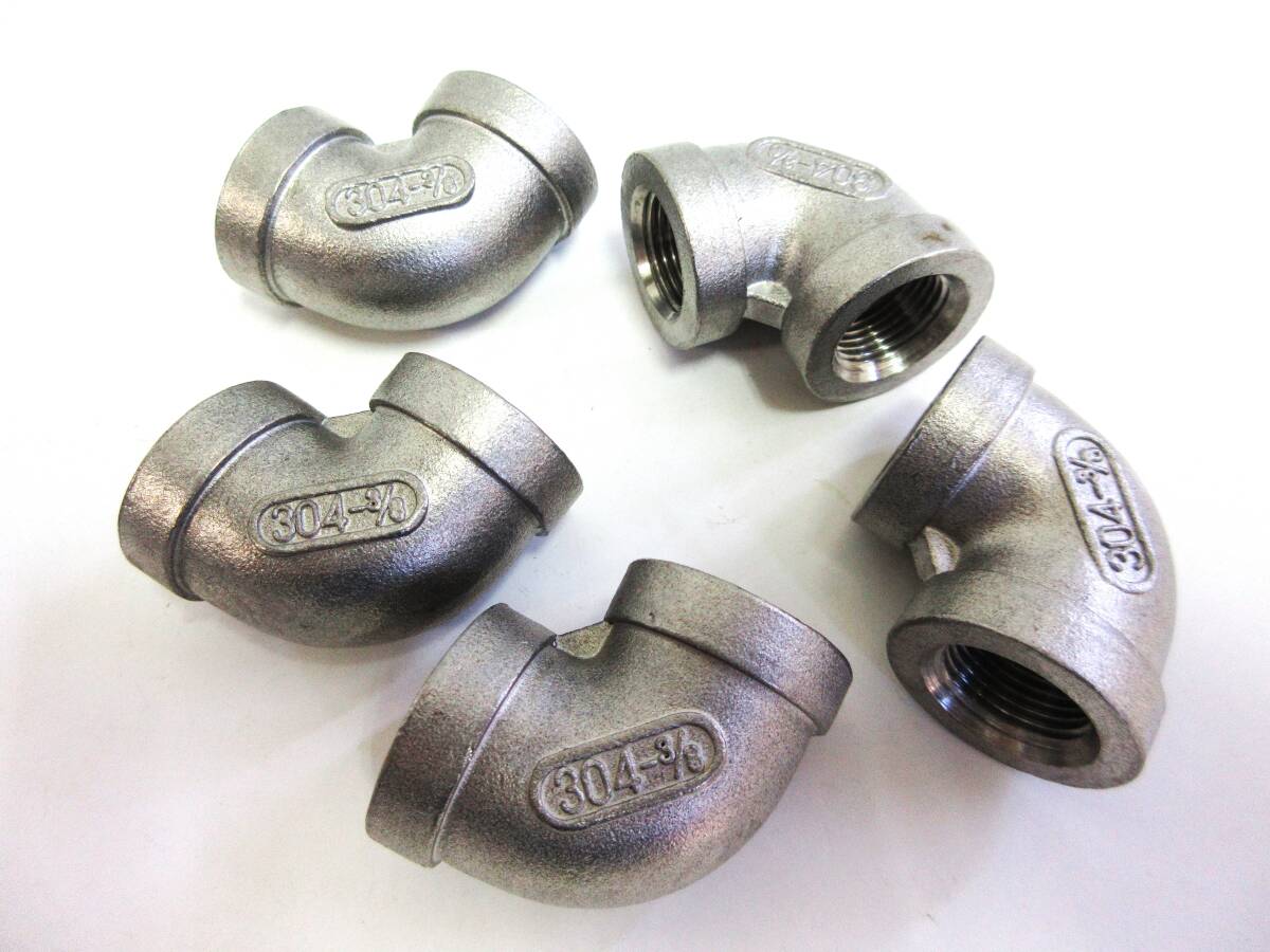未使用品在庫処分 SUSエルボ 3/8B 5個組 ネジ込み式管継手ステンレスエルボ拍卖