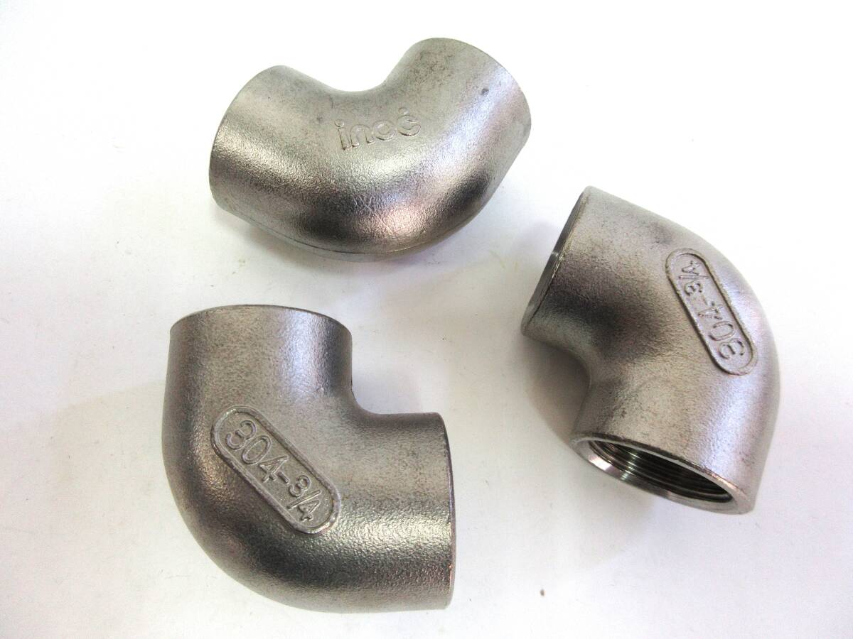 未使用品在庫処分 SUSエルボ 3/4B 3個組 ネジ込み式管継手ステンレスエルボ拍卖