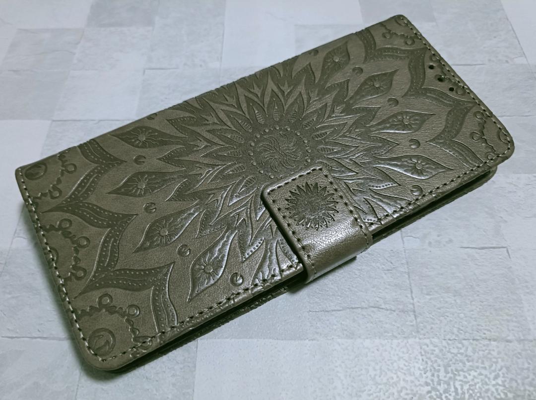 海外版 Galaxy A23 用 用 ケース 浮彫エスニック柄 グレー 灰色拍卖