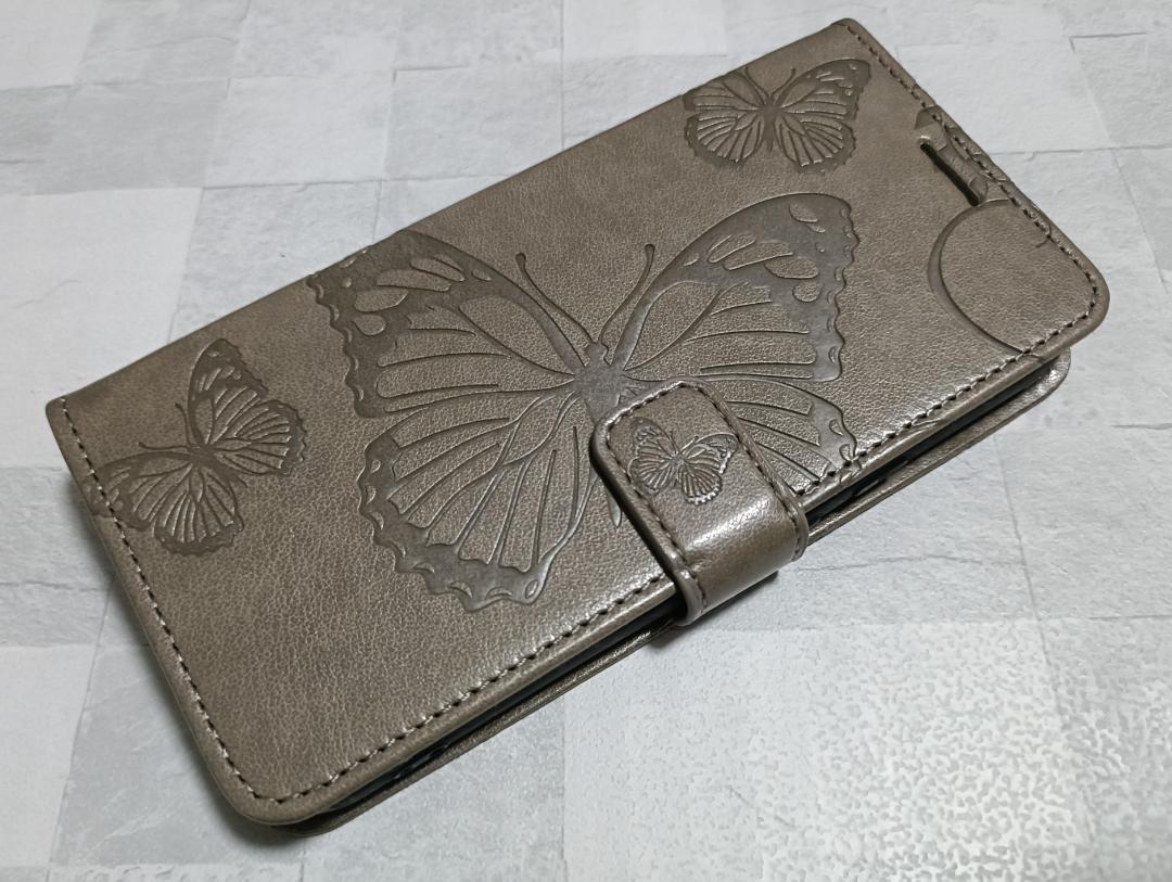 手帳型 グーグル Pixel8a 用 スマホケース 蝶柄 バタフライ グレー拍卖