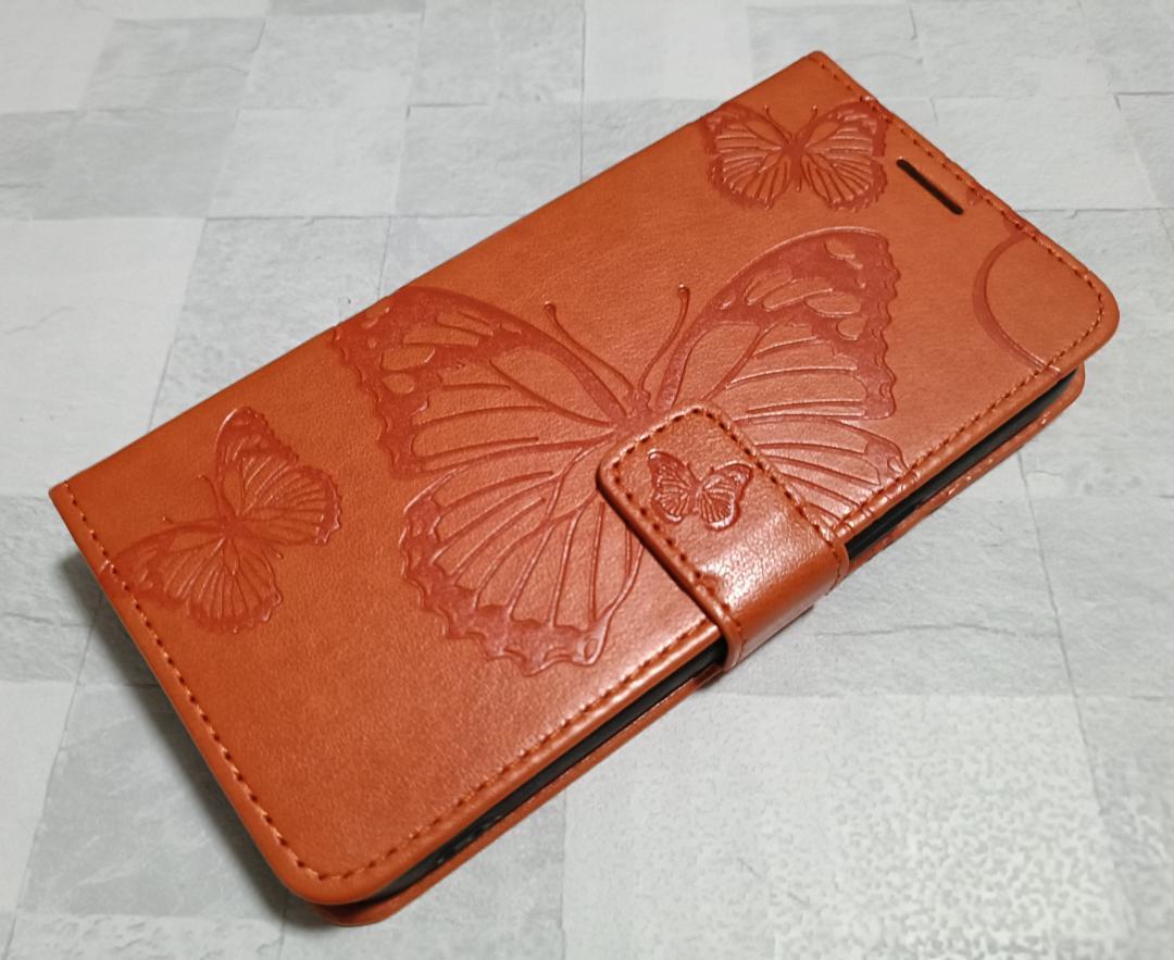 iPhone15 用 スマホケース 手帳型 蝶柄 バタフライ オレンジ 橙色拍卖
