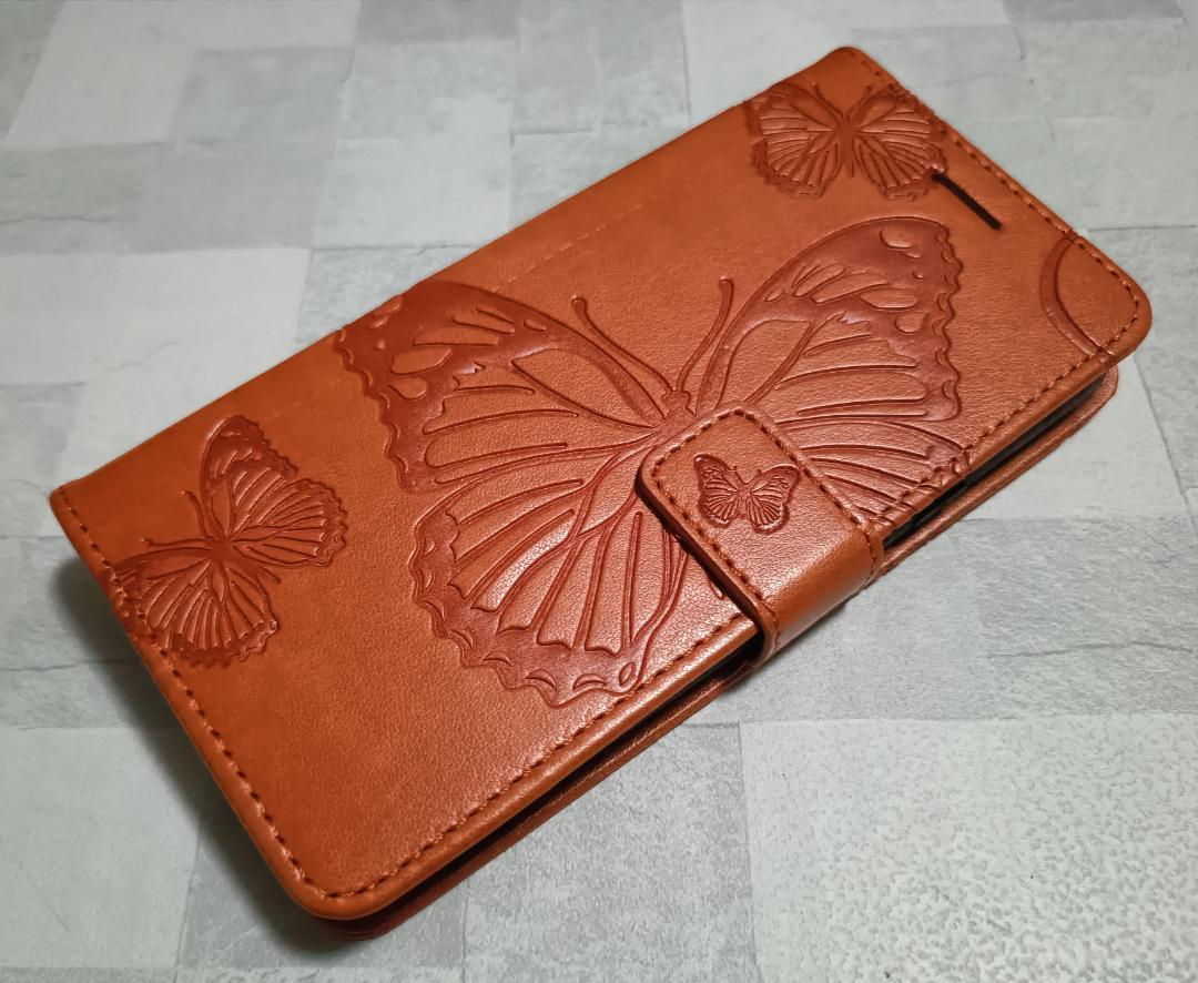 手帳型 グーグル Pixel8a 用 スマホケース 蝶柄 バタフライ オレンジ拍卖