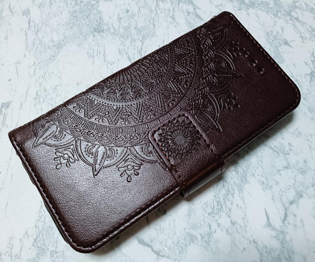 手帳型 iphone7/8/SE 用 スマホケース マンダラ ブラウン 茶色拍卖