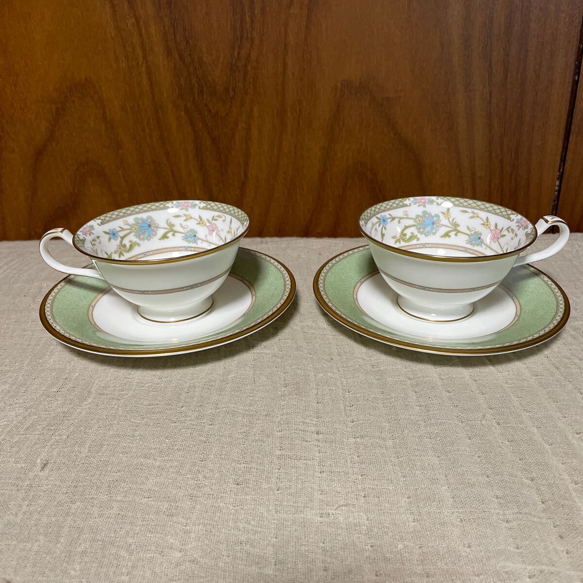 美品 希少 ビンテージ Noritake ノリタケヨシノ  カップ & ソーサー ( ペアセット ) 220cc  2客 グリーン ボーンチャイナ 拍卖