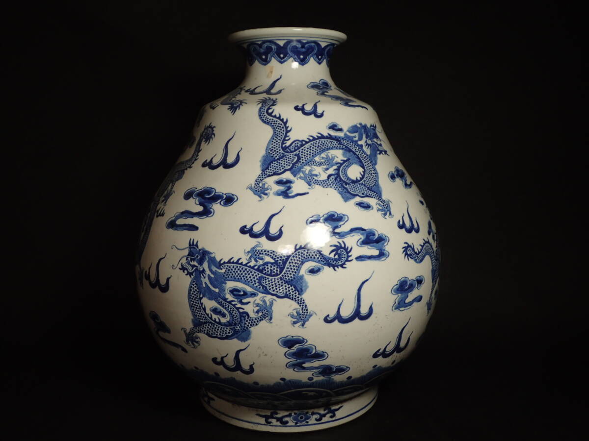 S305 中国 染付 五爪 龍 壺 花瓶 花器 骨董品 唐物 35.0cmX35.0cm 44.0cm拍卖