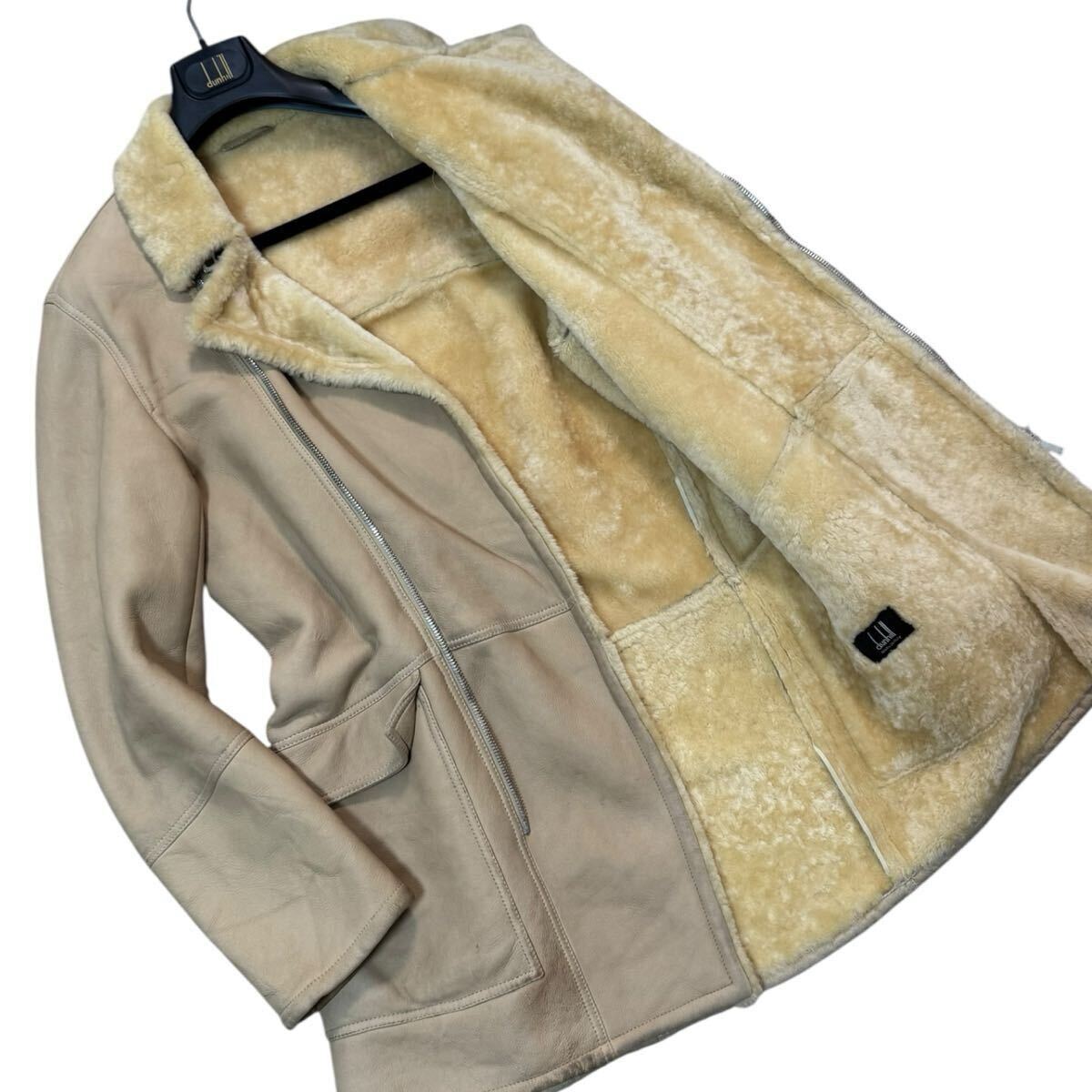 AD01 定価110万!!!圧巻のオーラ!!!【dunhill ダンヒル】最高級!!!made in Italy◎極上のトロみ◎レザームートンコート ベージュ ロング丈拍卖