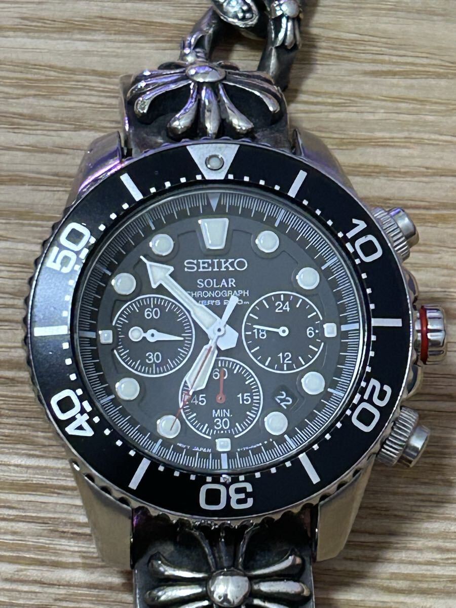 SEIKO ソーラー 電波クロノグラフ ダイバーズウォッチ シルバー925拍卖