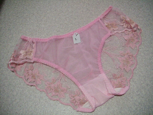 【豪華花柄刺繍 シースルーショーツ】◆ベビーピンク◆b24-5◆L◆拍卖