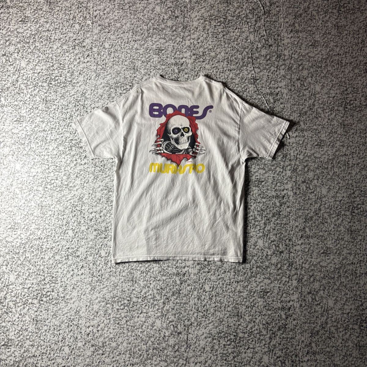 【グッドレギュラー】パウエルペラルタ 覗きボーン バックプリントTシャツ ホワイト XLサイズ 古着 スケーター ストリート拍卖