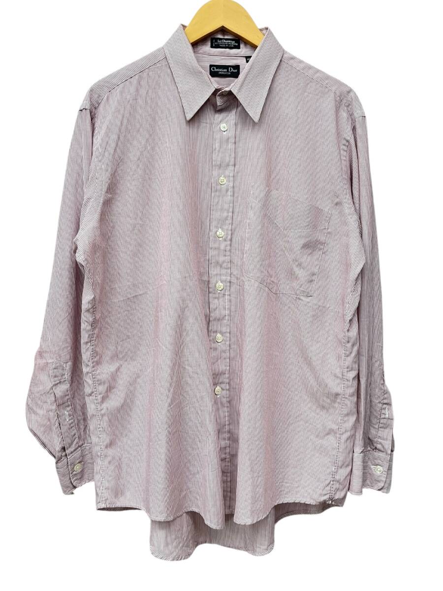 Christian Dior MONSIEUR (クリスチャンディオールムッシュ) 長袖ストライプシャツ USA製 ビンテージ 17-34 レッド系 メンズ/199拍卖