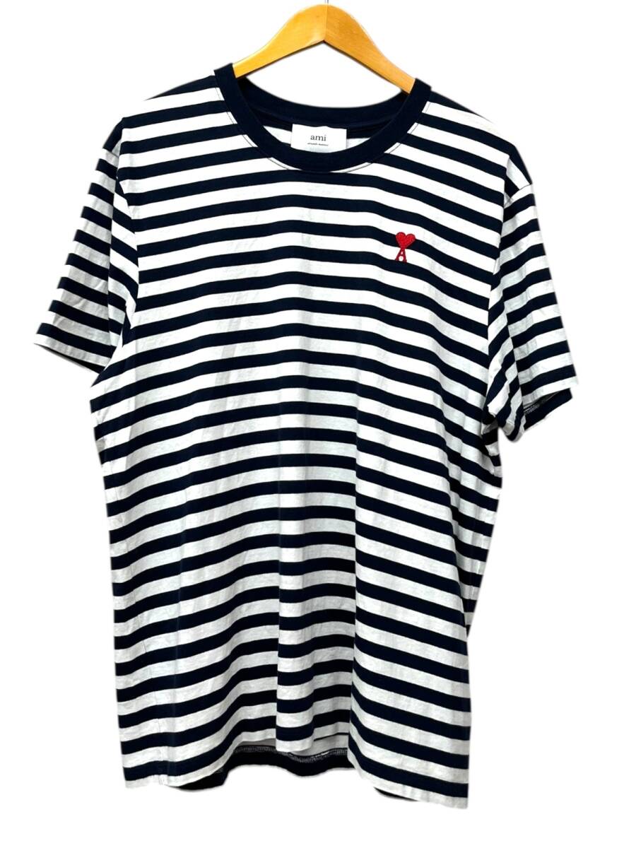 Ami Alexandre Mattiusi (アミアレクサンドレマテュッシ) AMI DE COEUR Tシャツ 刺繍ロゴ UTS013.074 XXL ネイビー×ホワイト メンズ/199拍卖