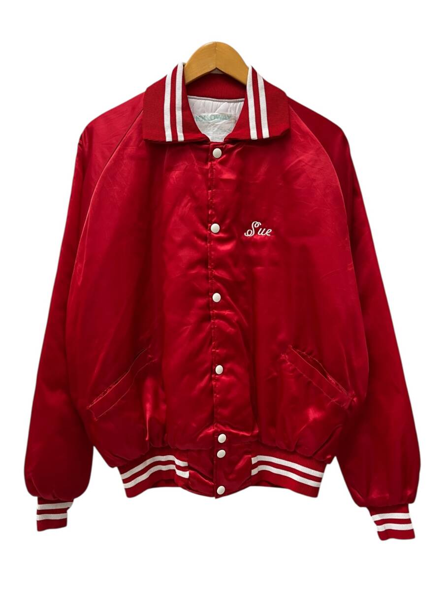 HOLLOWAY (ホロウェイ) 90s USA製 古着 中綿 ナイロンスタジャン 裏キルティング 刺繍入り L レッド メンズ/065拍卖