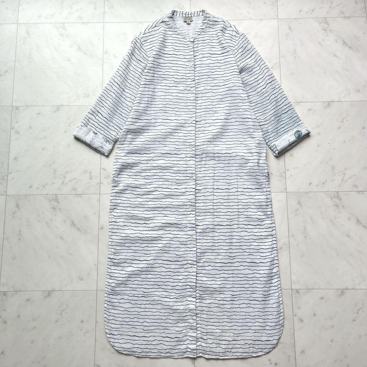 ネルークマール NEERU KUMAR ヨーガンレール ロングワンピース ロングシャツ 長袖 レディース インド製 コットン 綿 ホワイト 白 紺 M拍卖