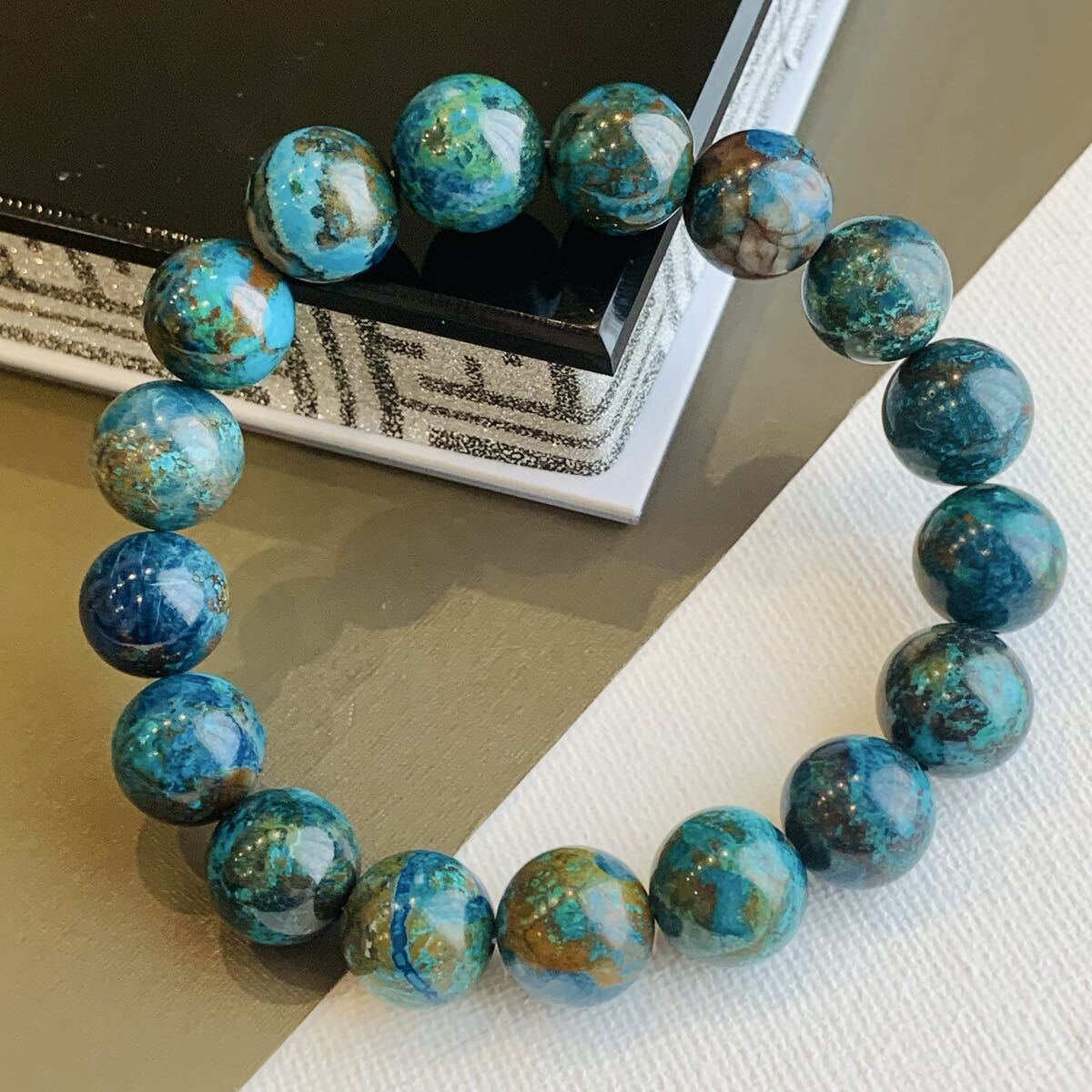 クリソコラ 珪孔雀石  ブレスレット パワーストーン 天然石 【K222】12.5㍉珠 拍卖