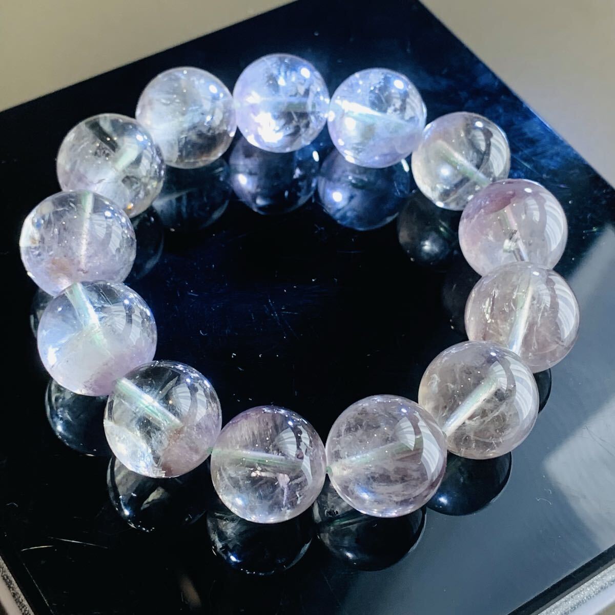 アイリスクォーツ 虹水晶 天然水晶 パワーストーン アメジスト入り 【K236】16mm大珠  ブレスレット拍卖