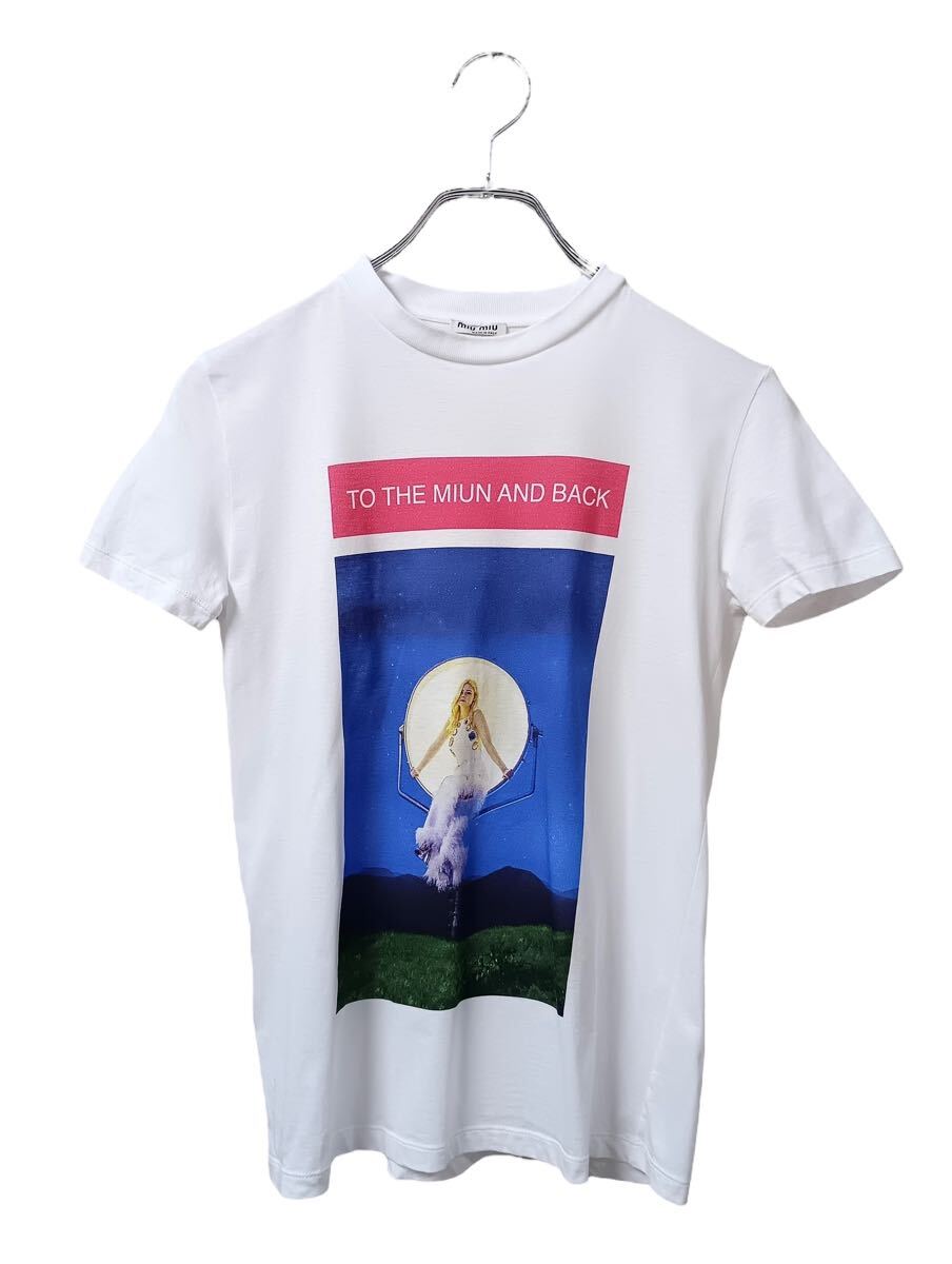 (D) miumiu ミュウミュウ 2019 エルファニング プリント 半袖 Tシャツ XS ホワイト イタリア製 トップス 送料250円拍卖