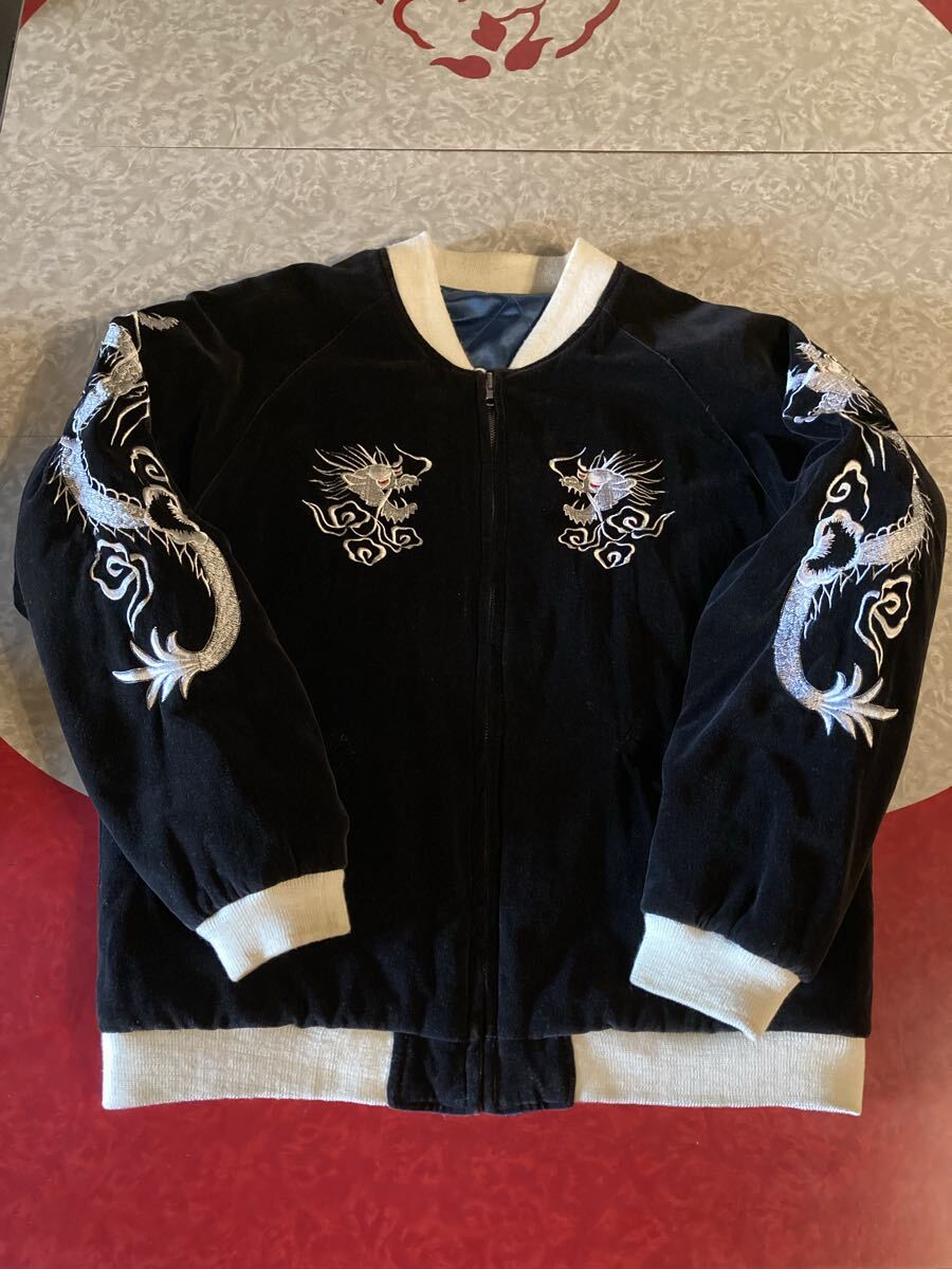 90s vintage 別珍 サテン 双龍 虎 龍 リバーシブル スカジャン 和柄 JAPAN 中綿入り 50s 復刻 ビンテージ rockabilly ロカビリー拍卖