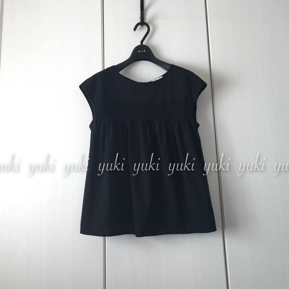 ANAYI Aラインギャザーブラウス 黒拍卖