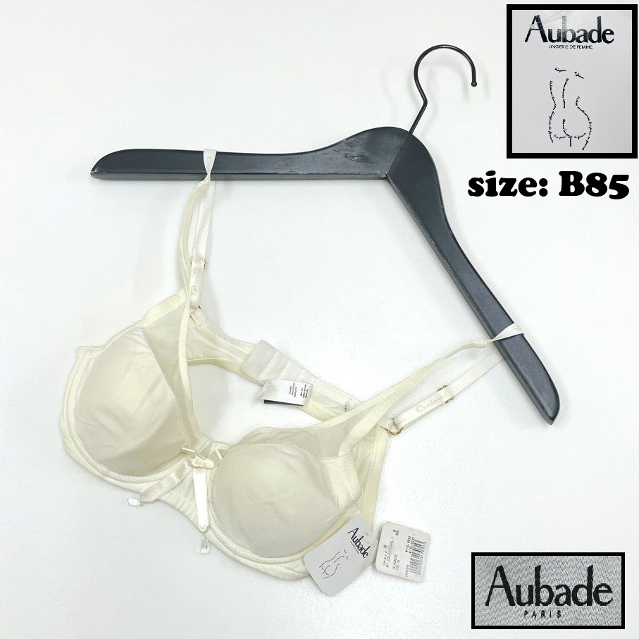 Aubade /B85/ ホワイト系 フルカップブラジャー タグ付き レディース フランス 下着 生地ナイロン混セクシーリボンアクセサリー オーバドゥ拍卖