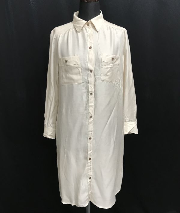 ルスーク/LE SOUK★絹/シルク混/膝丈/長袖シャツ/ワンピース【38/レディースM/ベージュ/beige】Tops/Shirts◆BH840拍卖