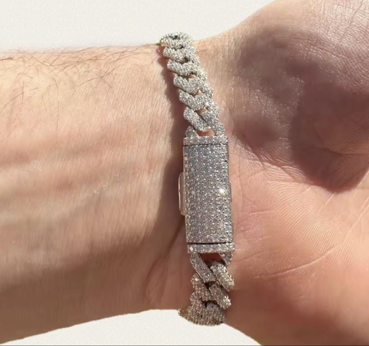 【国内最安値】Silver 925 モアサナイト キューバンブレスレット bracelet CZ ダイヤモンド 2列 シルバー Moissanite avaritia avalanche拍卖