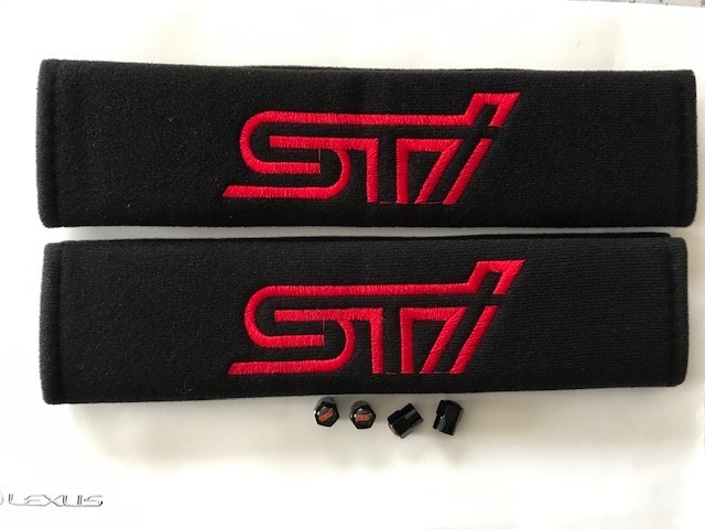 送料無料!目立つ?かっこいい! STIロゴシートベルトカバー&タイヤバルブキャップセット インプレッサ レヴォーグ レガシー拍卖