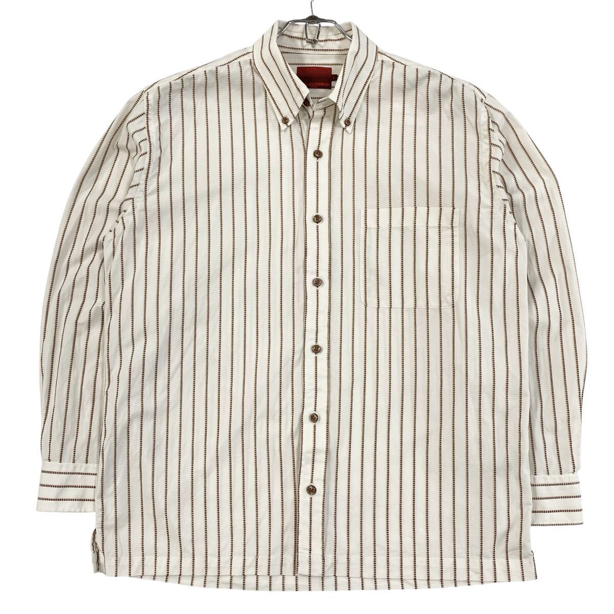 Mr.JUNKO(ミスタージュンコ)長袖ボタンダウンシャツ ステッチストライプ柄 メンズL オフホワイト系/他拍卖