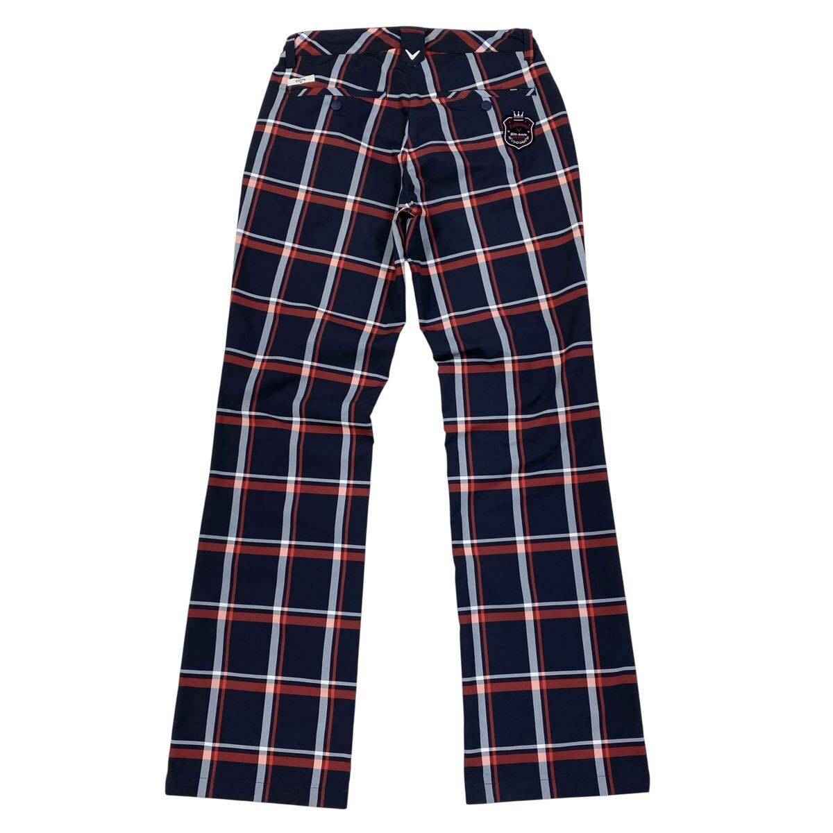 Callaway(キャロウェイ)ゴルフパンツ チェック柄 ワッペンロゴ ストレッチ性 メンズM ネイビー系/レッド系/ホワイト拍卖