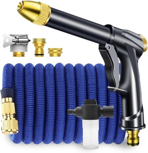 散水ホース 伸縮ホース 7.5m 3倍に伸びる 22.5m 伸縮 洗車ホース 水撒きホース 水やりホース 洗車 水やり 散水 ホースリール 高圧 超強化拍卖