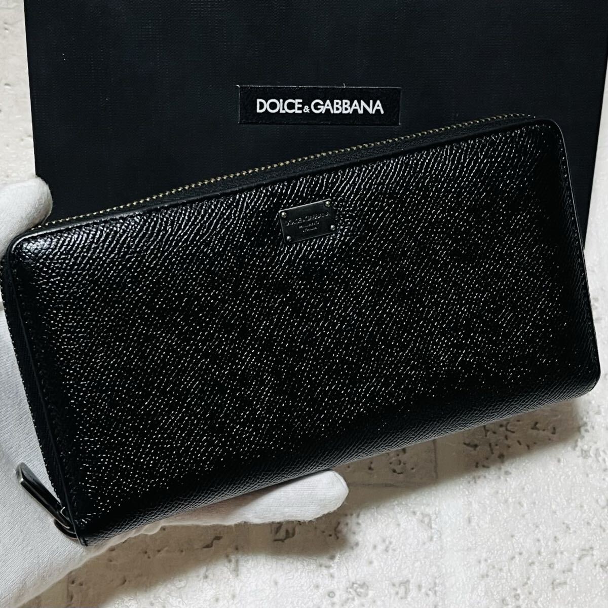 美品 箱付き ドルチェ&ガッバーナ 長財布 ロングウォレット ラウンドファスナー ブラック メンズ レディース 本革 イタリア製 9229拍卖