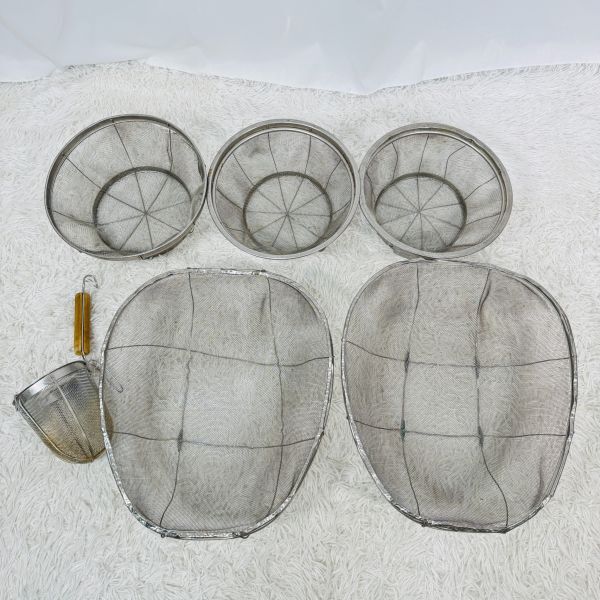 業務用 s11 ステンレス ざる 網かご 6点セット 丸ザル 亀型ザル テボ(ラーメン湯切り) 厨房 調理 うどん そば フライヤー 中古拍卖