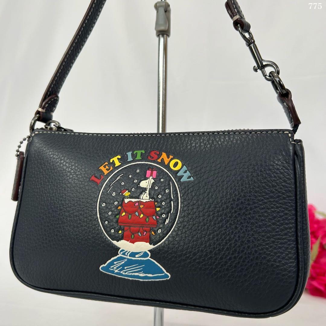 【未使用級】COACH コーチ M2257 CE859 ノリータ 19 スヌーピーコラボ ワンハンドバッグ レザー 本革 ダークネイビー 濃紺 レディース拍卖