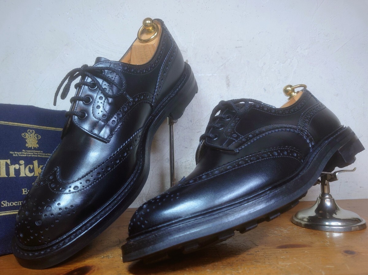 【数回履き程度/送料無料】英国製 Tricker's/トリッカーズ バートン カントリー ウィングチップ UK81/2 27-27.5cm相応/cheaney クロケット拍卖
